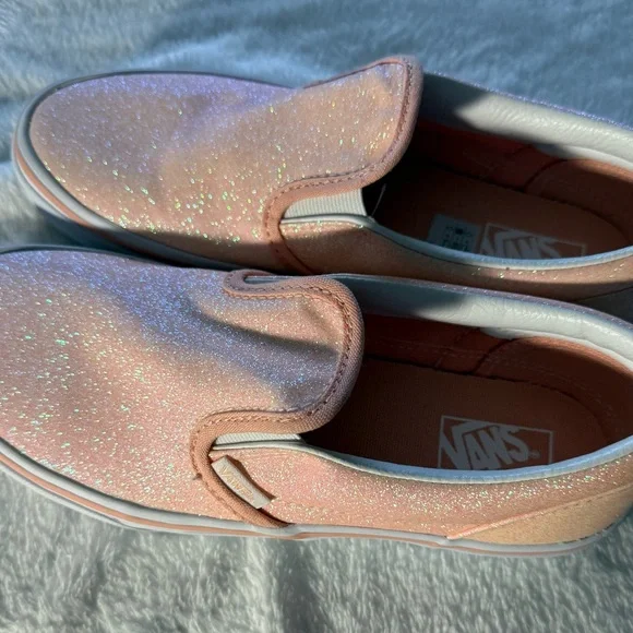 New Vans Classic Slip-On Glitter Sneakers Apricot Nectar Pink- 5y/6.5w - Picture 2 of 8
